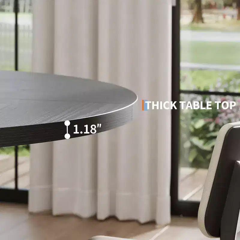 47 Round Dining Table for 4-6 People, Modern Kitchen Table with Sturdy Cross-Shaped Base & Adjustable Foot Pads, Black Table for Dining Room
