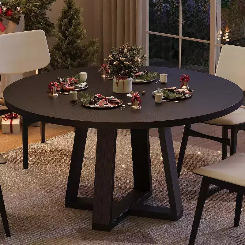 COZONY 47 Round Dining Table for 4-6 People, Modern Kitchen Table with Sturdy Cross-Shaped Base & Adjustable Foot Pads, Black Table for Dining Room