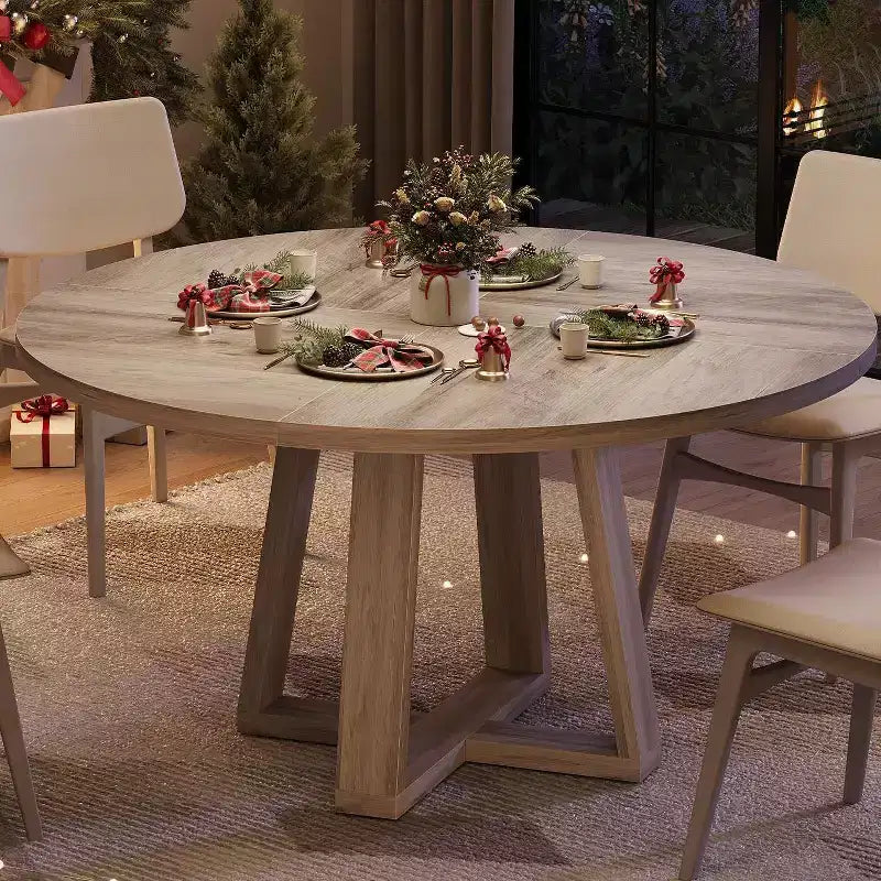 47 Round Dining Table for 4-6 People, Modern Kitchen Table with Sturdy Cross-Shaped Base & Adjustable Foot Pads, Black Table for Dining Room