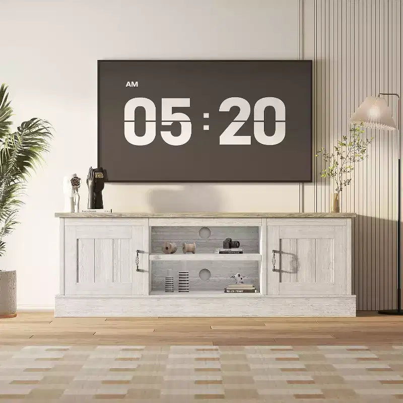 Farmhouse TV Stand for 65 in TVs Entertainment Center with Storage Cabinets Modern Media Console Table Rustic Wood Design for Living Room