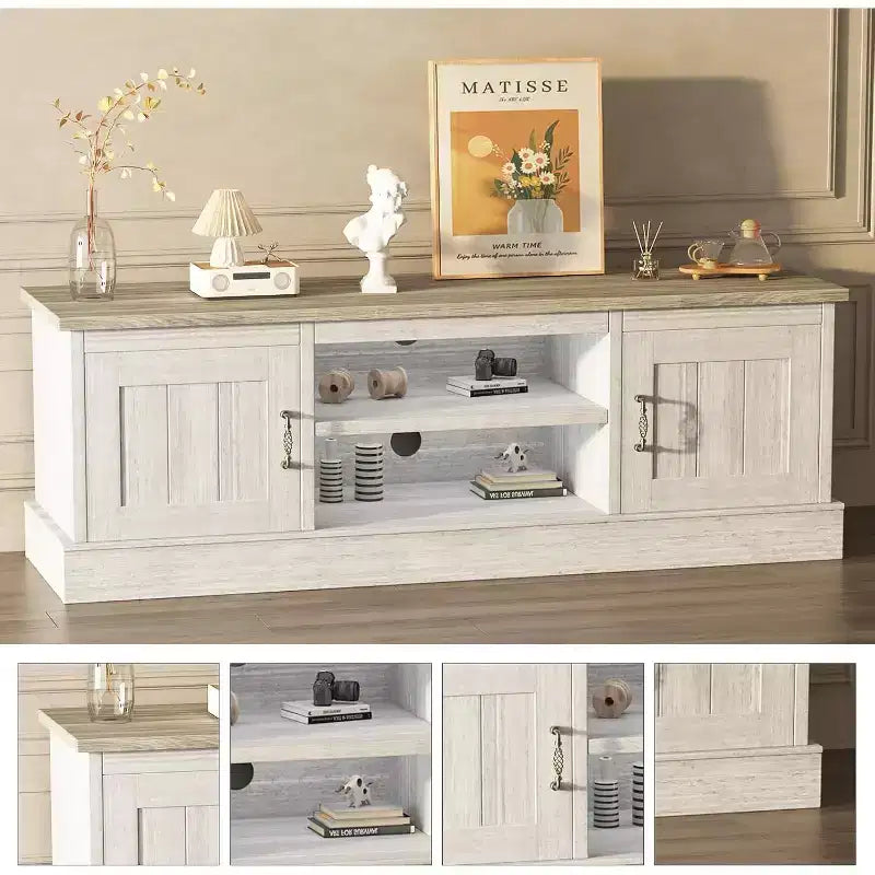 Farmhouse TV Stand for 65 in TVs Entertainment Center with Storage Cabinets Modern Media Console Table Rustic Wood Design for Living Room