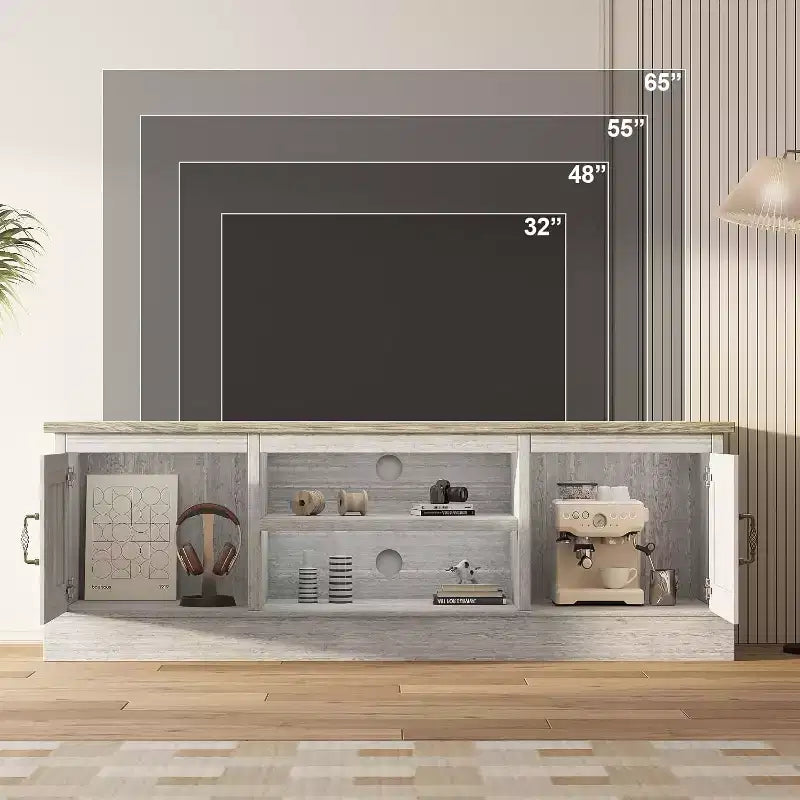 Farmhouse TV Stand for 65 in TVs Entertainment Center with Storage Cabinets Modern Media Console Table Rustic Wood Design for Living Room