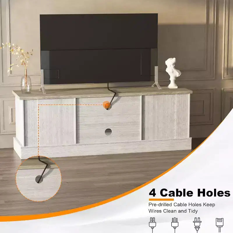 Farmhouse TV Stand for 65 in TVs Entertainment Center with Storage Cabinets Modern Media Console Table Rustic Wood Design for Living Room
