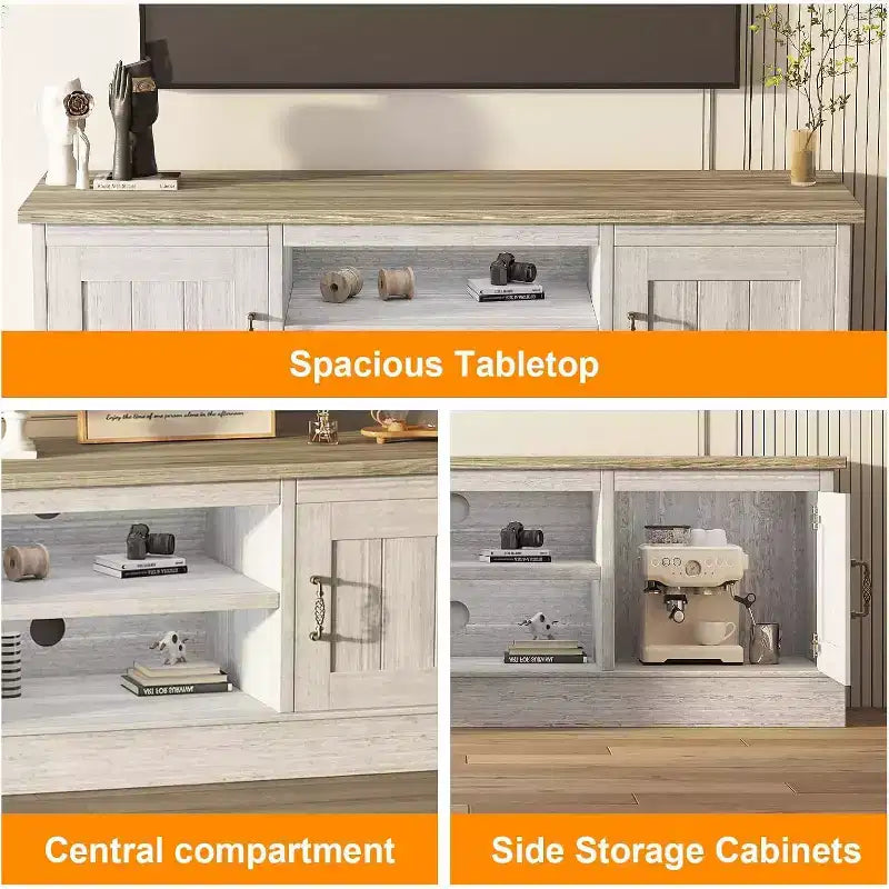 Farmhouse TV Stand for 65 in TVs Entertainment Center with Storage Cabinets Modern Media Console Table Rustic Wood Design for Living Room