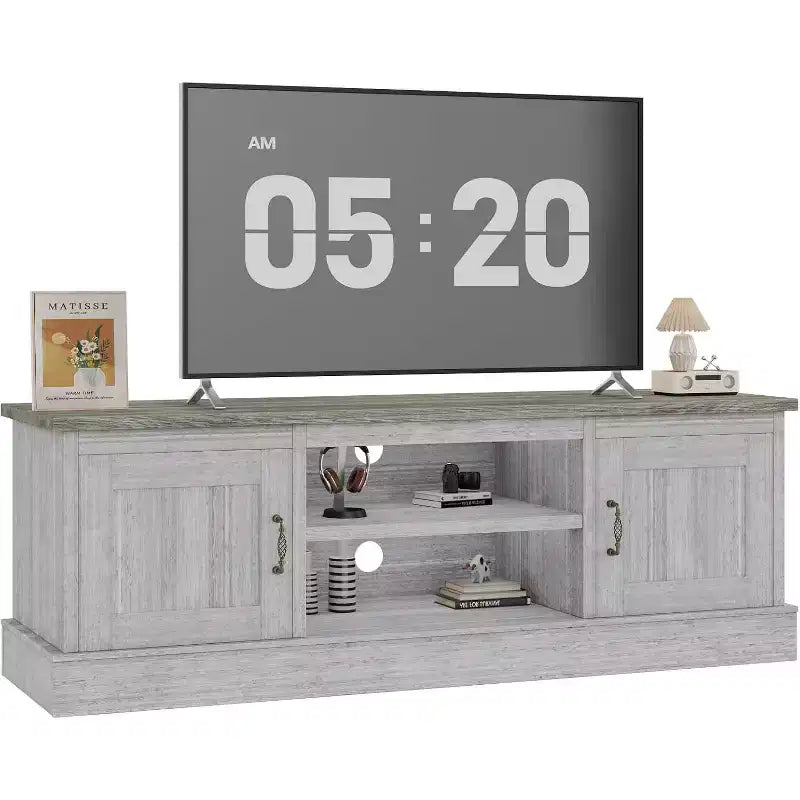 Farmhouse TV Stand for 65 in TVs Entertainment Center with Storage Cabinets Modern Media Console Table Rustic Wood Design for Living Room
