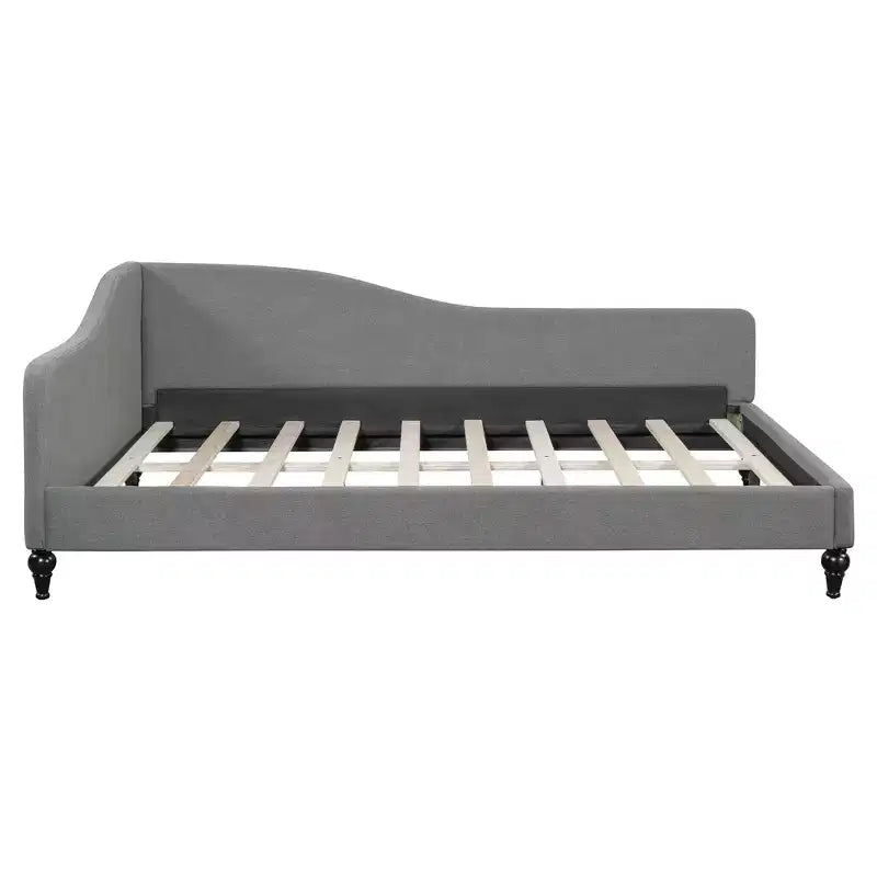 Full Size L-Shaped Linen Daybed, Solid Wood Legs, Bedroom, Gray