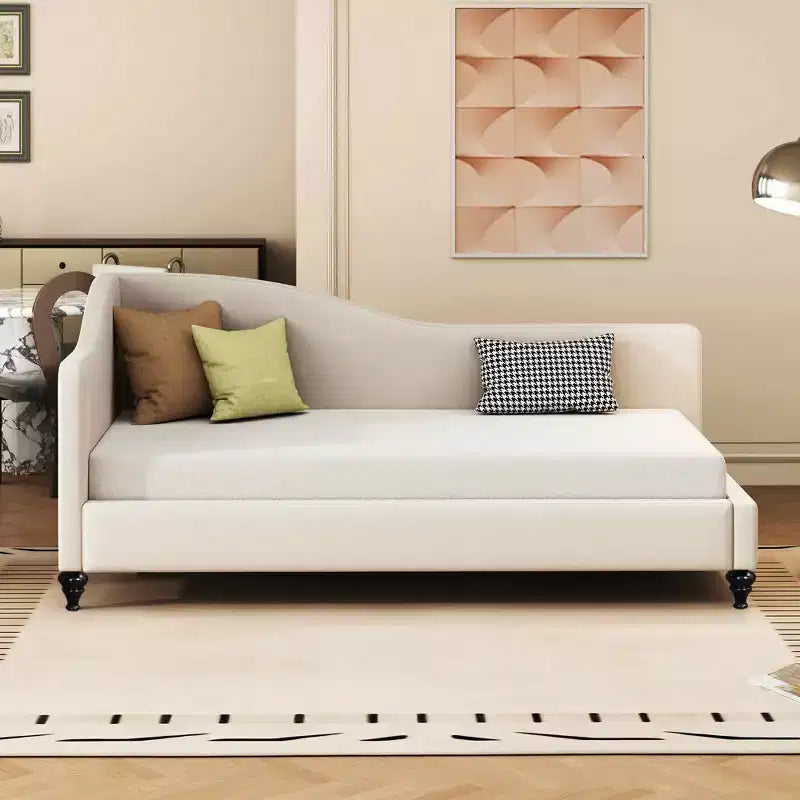 Full Size L-Shaped Linen Daybed, Solid Wood Legs, Bedroom, Gray