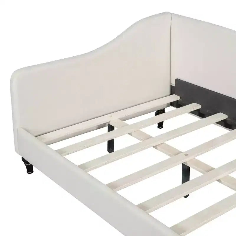 Full Size L-Shaped Linen Daybed, Solid Wood Legs, Bedroom, Gray