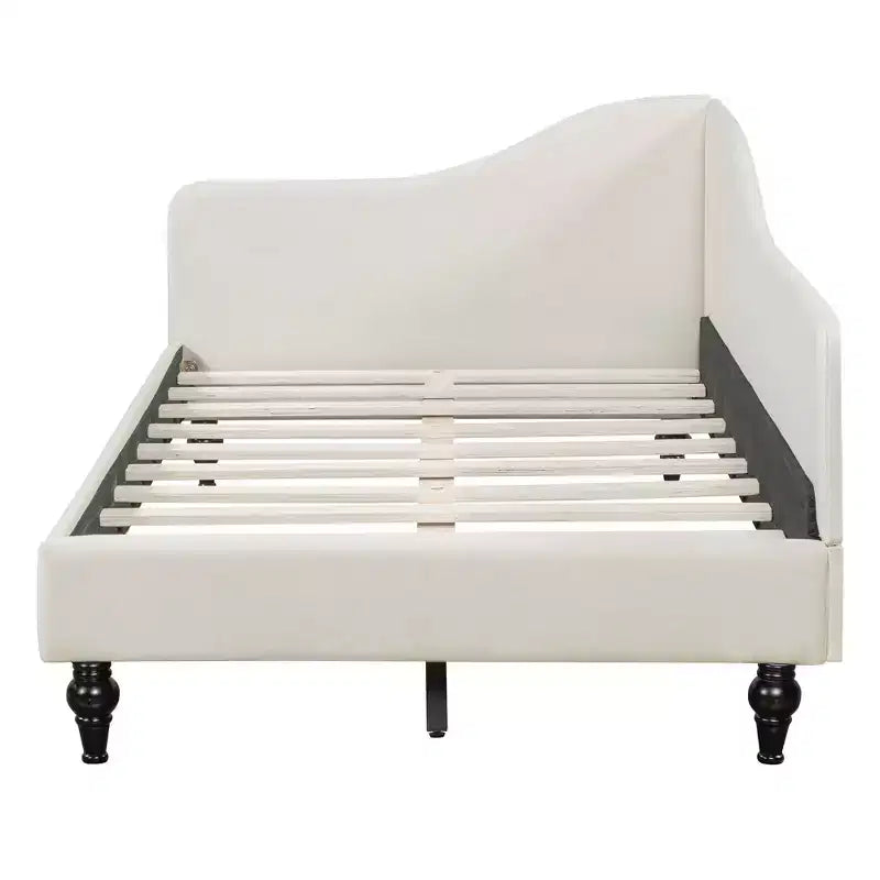 Full Size L-Shaped Linen Daybed, Solid Wood Legs, Bedroom, Gray