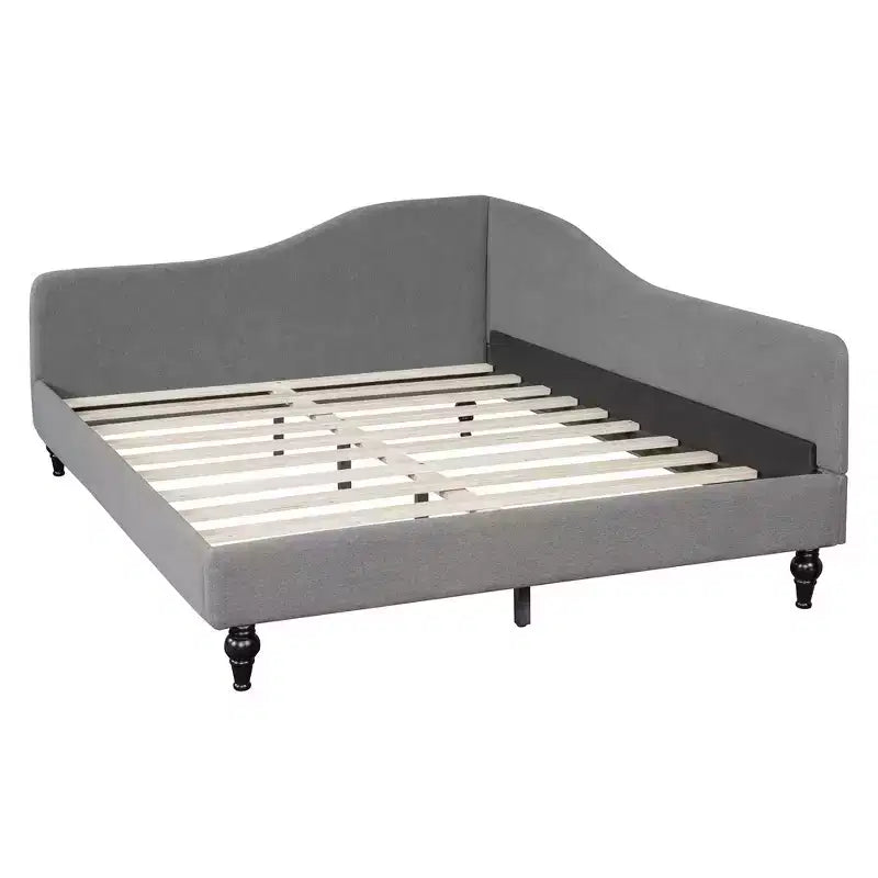 Full Size L-Shaped Linen Daybed, Solid Wood Legs, Bedroom, Gray