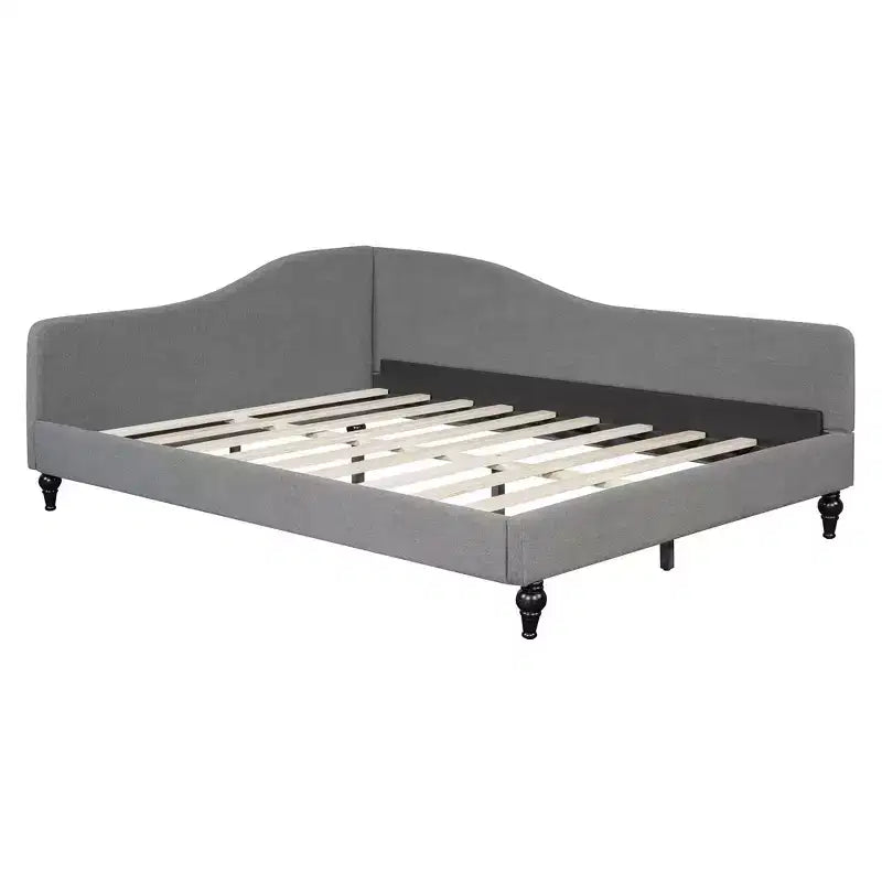 Full Size L-Shaped Linen Daybed, Solid Wood Legs, Bedroom, Gray