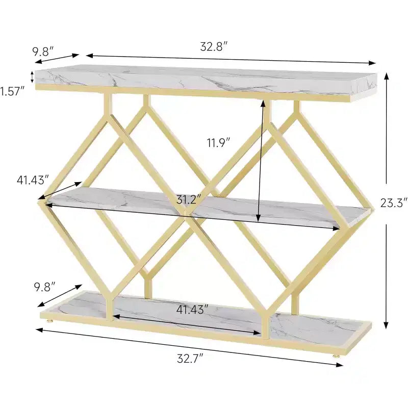 3-Tier Industrial Entryway Table with Diamond Metal Frame, Storage Shelf for Hallway