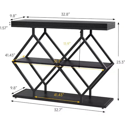 3-Tier Industrial Entryway Table with Diamond Metal Frame, Storage Shelf for Hallway