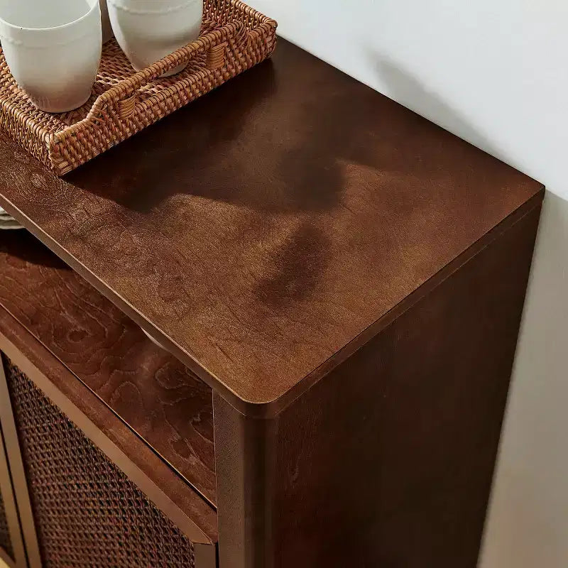 63 Mid-Century Modern Rattan Sideboard Buffet Cabinet with Storage, Large Media Console Table for Living Room, Entryway, or Kitchen-Panipeachy