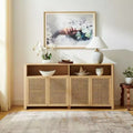 63 Mid-Century Modern Rattan Sideboard Buffet Cabinet with Storage, Large Media Console Table for Living Room, Entryway, or Kitchen-Panipeachy