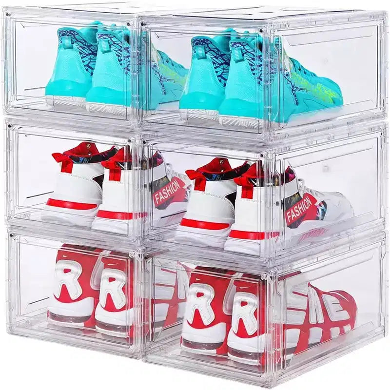 6 PCS Shoe Organizer, Clear Plastic Stackable Shoe Organizer for Closet, Clear Plastic Stackable Shoe Box for Entryway Space Saving Collapsible Shoe