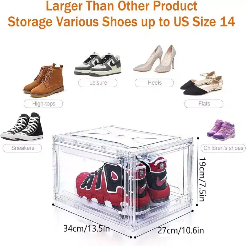 6 PCS Shoe Organizer, Clear Plastic Stackable Shoe Organizer for Closet, Clear Plastic Stackable Shoe Box for Entryway Space Saving Collapsible Shoe
