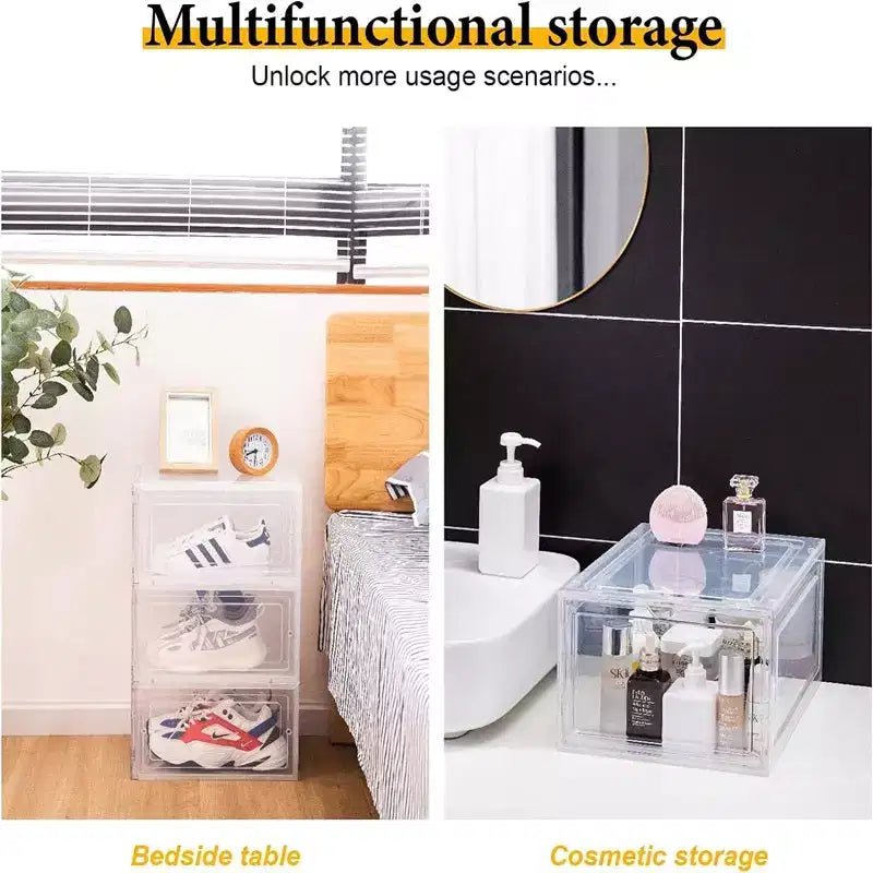 6 PCS Shoe Organizer, Clear Plastic Stackable Shoe Organizer for Closet, Clear Plastic Stackable Shoe Box for Entryway Space Saving Collapsible Shoe
