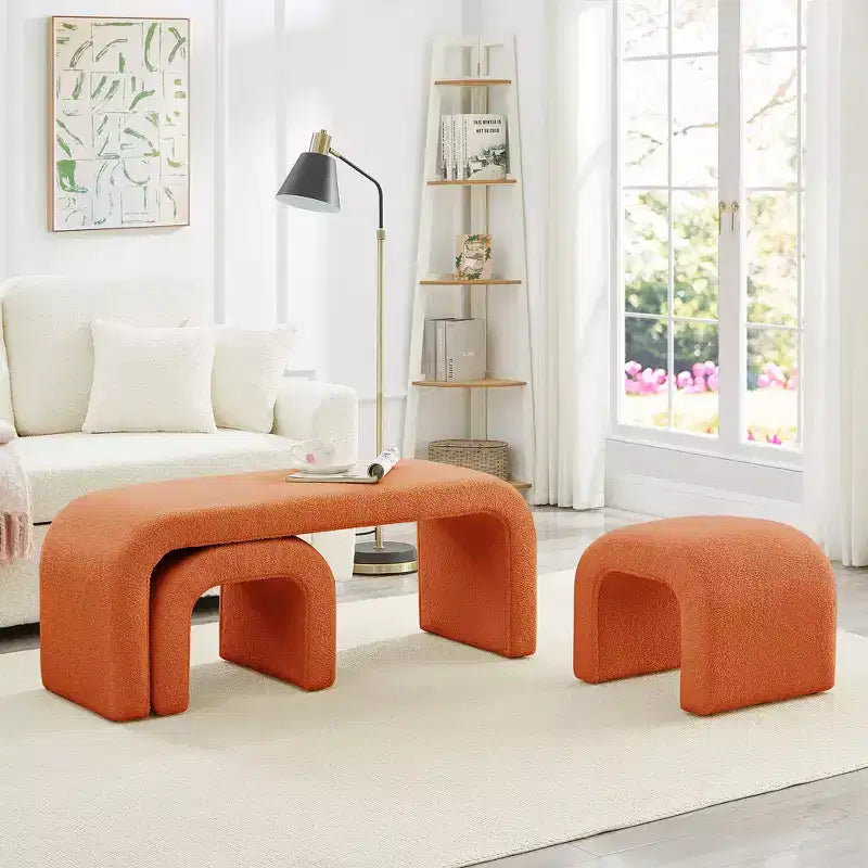 Set of 3 U-Shaped Bench,Sectional Ottoman Bench, Upholstered Ottoman Footrest Stool