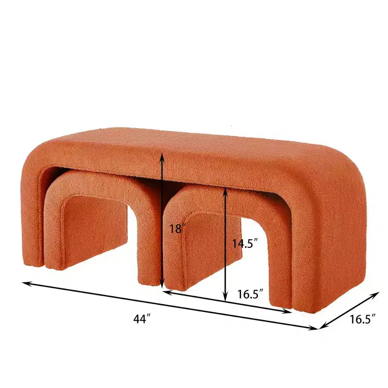 Set of 3 U-Shaped Bench,Sectional Ottoman Bench, Upholstered Ottoman Footrest Stool