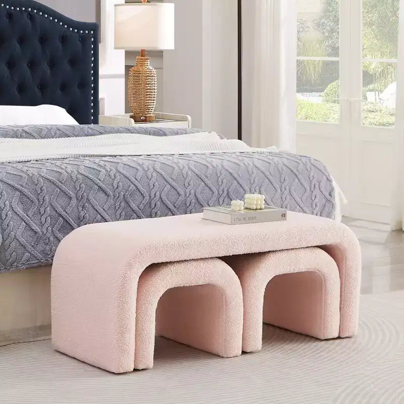 Set of 3 U-Shaped Bench,Sectional Ottoman Bench, Upholstered Ottoman Footrest Stool