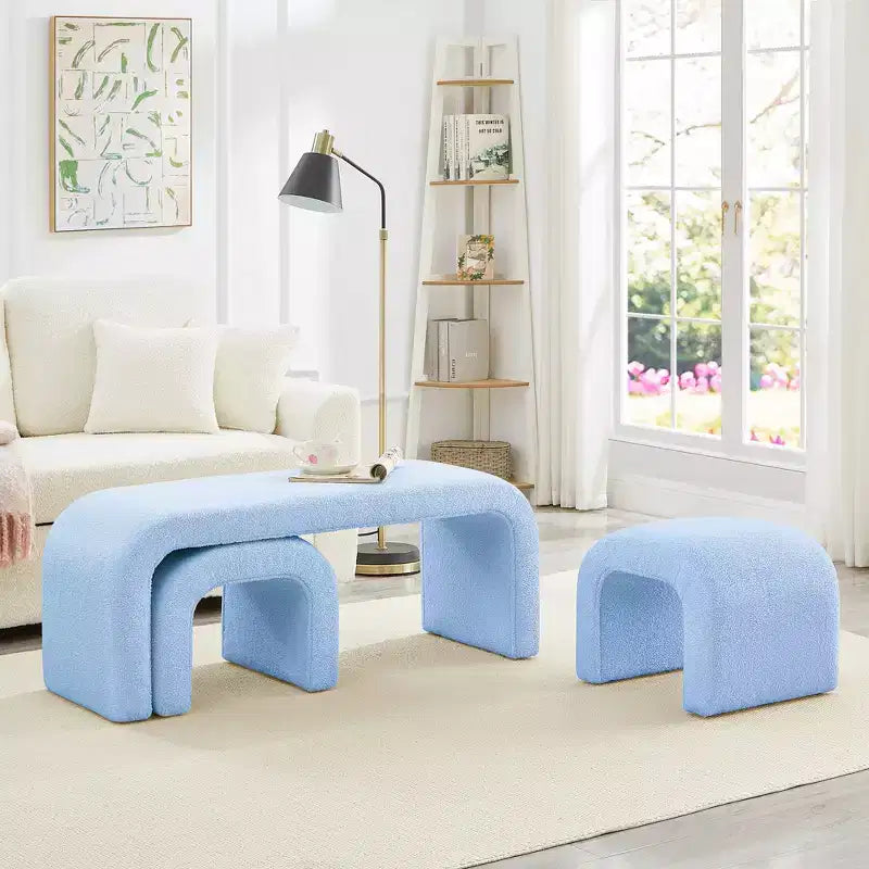 Set of 3 U-Shaped Bench,Sectional Ottoman Bench, Upholstered Ottoman Footrest Stool