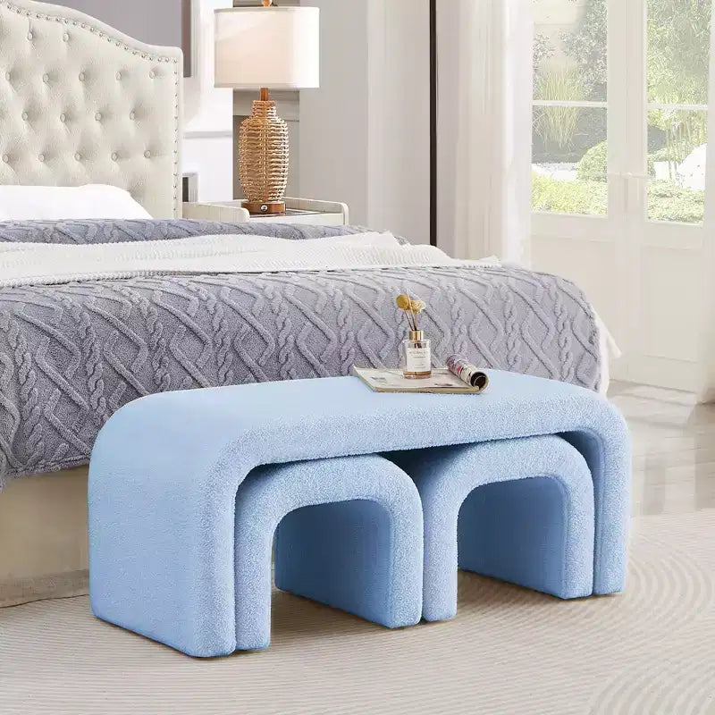 Set of 3 U-Shaped Bench,Sectional Ottoman Bench, Upholstered Ottoman Footrest Stool