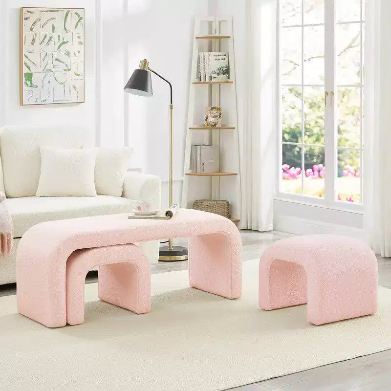 Set of 3 U-Shaped Bench,Sectional Ottoman Bench, Upholstered Ottoman Footrest Stool