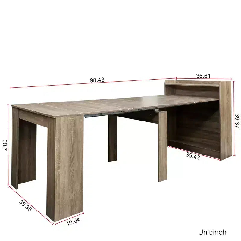 Modern Extendable Dining Table with Storage, Versatile Space Saving Rectangular Table for Kitchen Dining Room Living Room Small Space, Natural