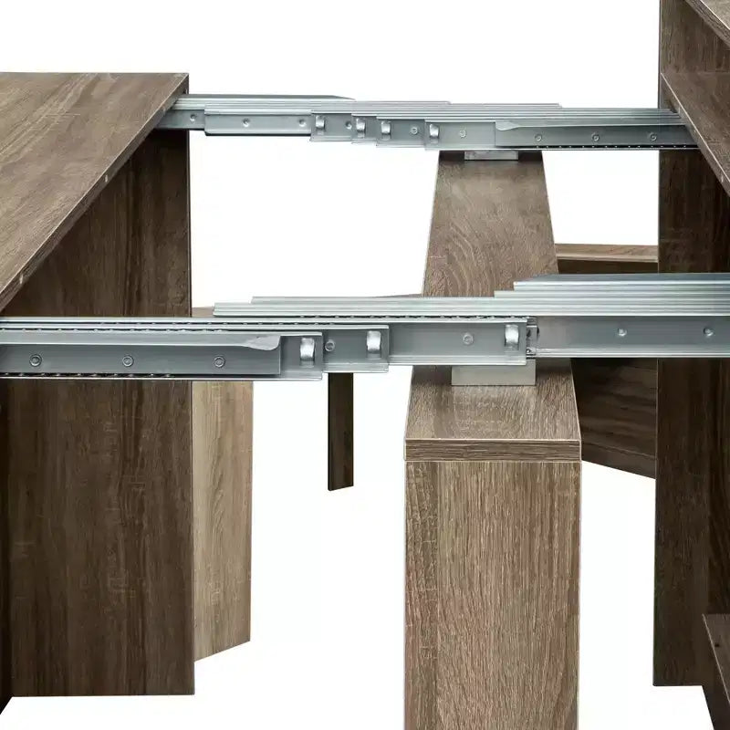 Modern Extendable Dining Table with Storage, Versatile Space Saving Rectangular Table for Kitchen Dining Room Living Room Small Space, Natural