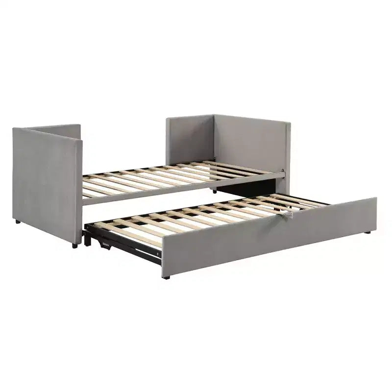 Twin Size Upholstered daybed with Pop Up Trundle for Living Room and Guest Room