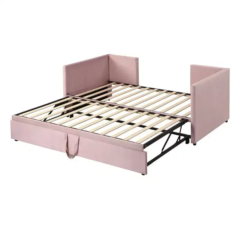 Twin Size Upholstered daybed with Pop Up Trundle for Living Room and Guest Room
