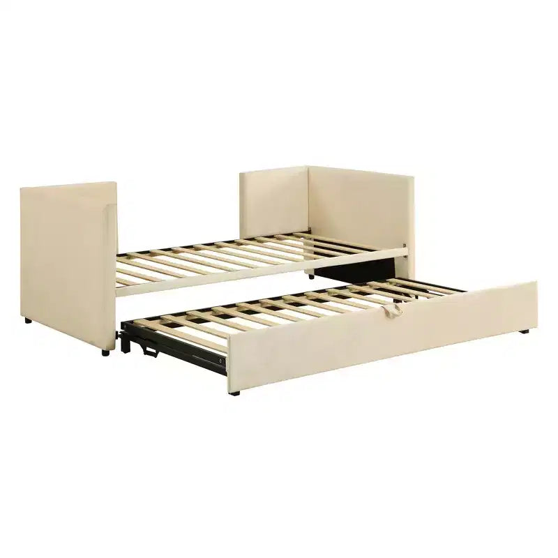 Twin Size Upholstered daybed with Pop Up Trundle for Living Room and Guest Room