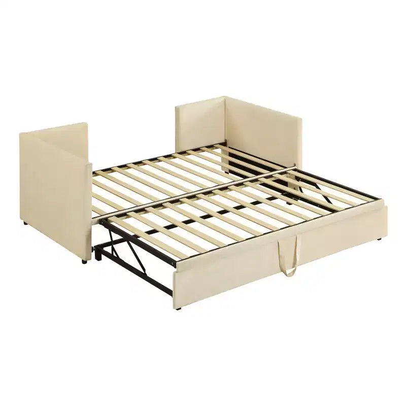 Twin Size Upholstered daybed with Pop Up Trundle for Living Room and Guest Room