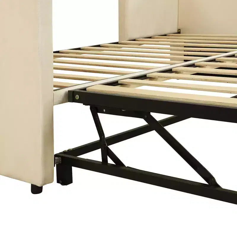 Twin Size Upholstered daybed with Pop Up Trundle for Living Room and Guest Room