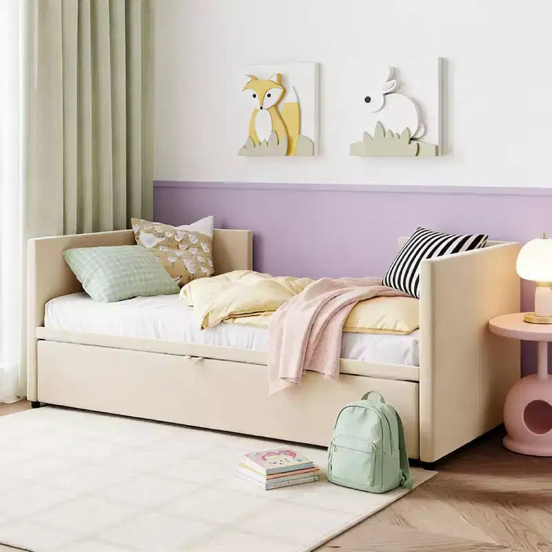 Luxystar Twin Size Upholstered daybed with Pop Up Trundle for Living Room and Guest Room