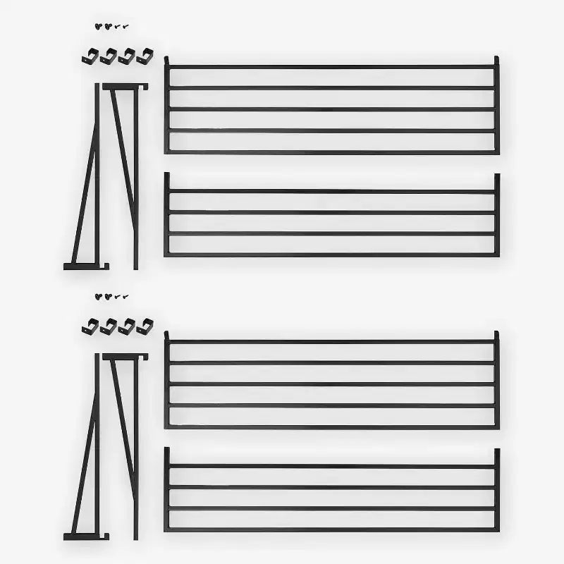 Heavy Duty Wall Mounted Garage Shelving with Hooks,200 lbs Load Capacity per Shelf, Black, 2-Pack