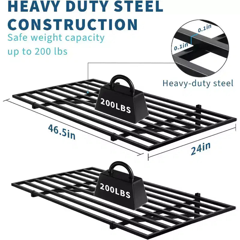 Heavy Duty Wall Mounted Garage Shelving with Hooks,200 lbs Load Capacity per Shelf, Black, 2-Pack