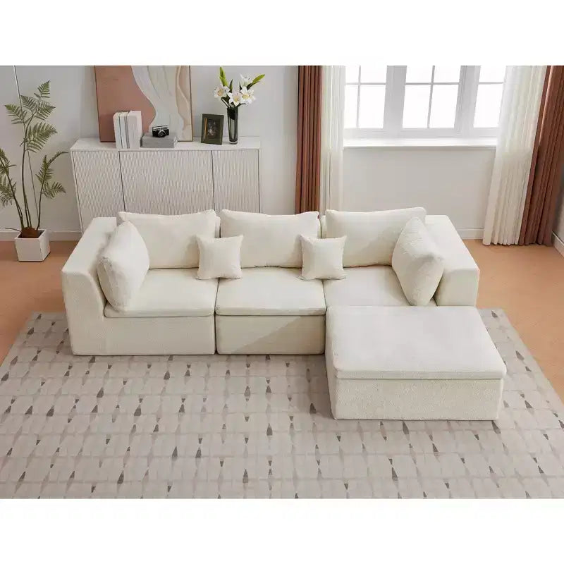 Sofa, 110 Convertible L-Shaped Modular Cloud Couch  Chenille Deep Seat with Ottoman/Chaise Memory Foam Pillows for Living Room
