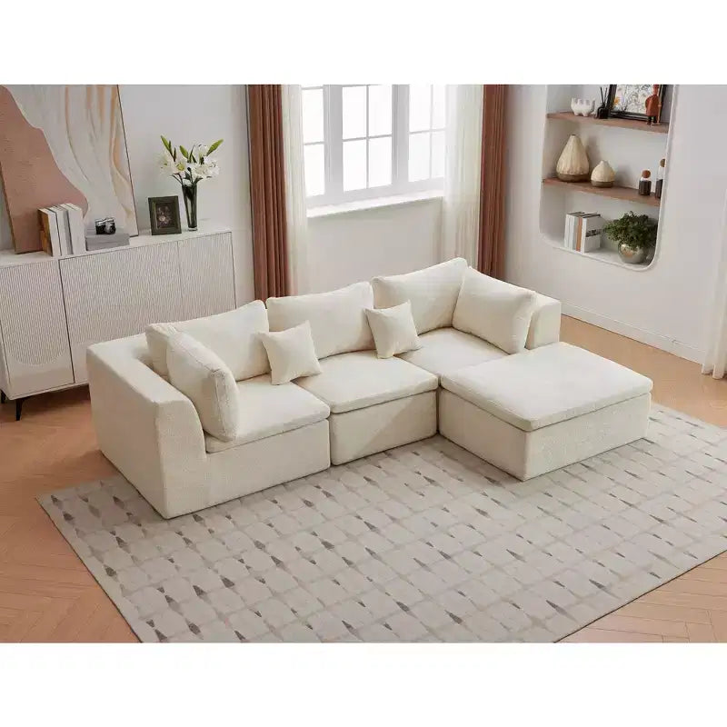 Sofa, 110 Convertible L-Shaped Modular Cloud Couch Chenille Deep Seat with Ottoman/Chaise Memory Foam Pillows for Living Room