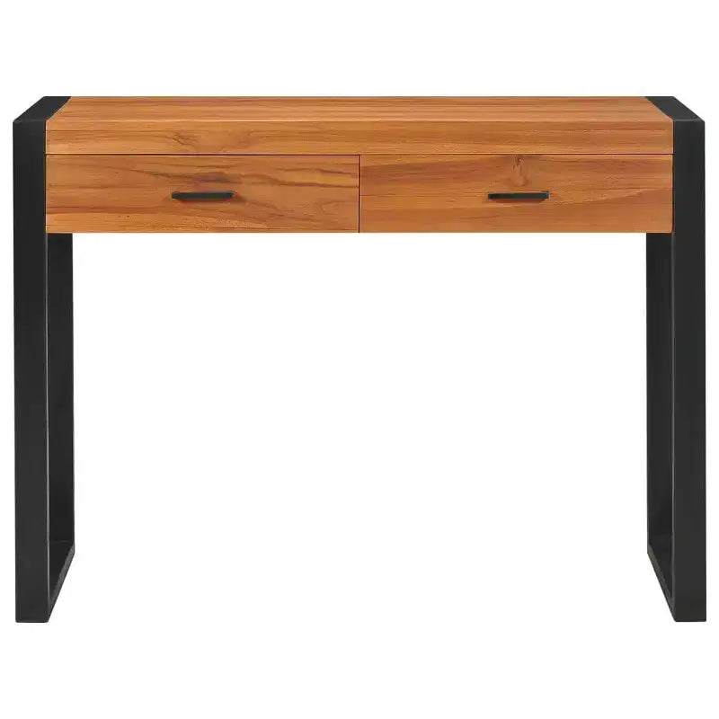 Desk Standing Computer Desk Home Office Desk with 2 Drawers Teak Wood - 39.4 x 15.7 x 29.5