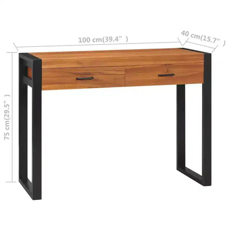 Desk Standing Computer Desk Home Office Desk with 2 Drawers Teak Wood - 39.4 x 15.7 x 29.5