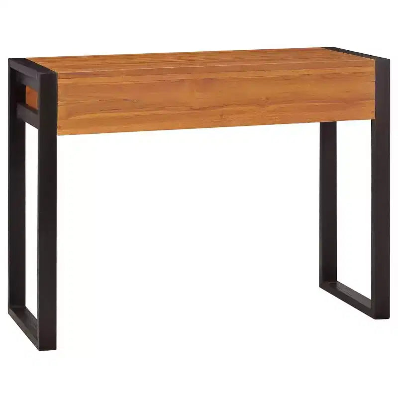 Desk Standing Computer Desk Home Office Desk with 2 Drawers Teak Wood - 39.4 x 15.7 x 29.5