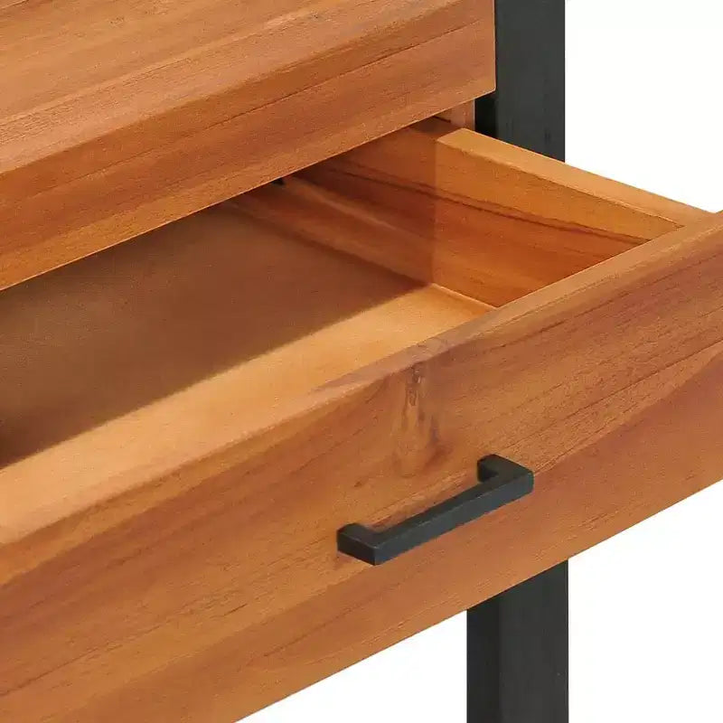 Desk Standing Computer Desk Home Office Desk with 2 Drawers Teak Wood - 39.4 x 15.7 x 29.5
