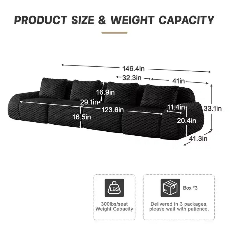 146 Modern Modular Sectional Sofa for Living Room,Flannelette Fabric,Oversized 4-Seater Couch,boneless sofa