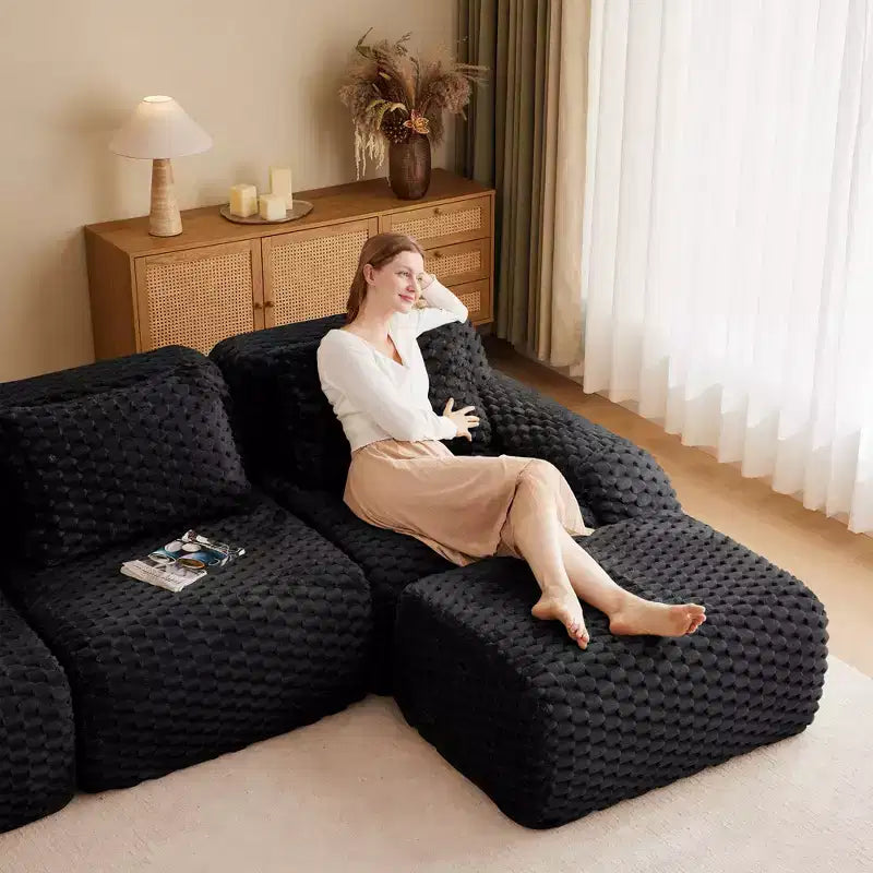 146 Modern Modular Sectional Sofa for Living Room,Flannelette Fabric,Oversized 4-Seater Couch,boneless sofa