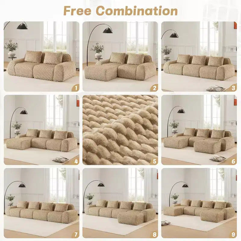 146 Modern Modular Sectional Sofa for Living Room,Flannelette Fabric,Oversized 4-Seater Couch,boneless sofa