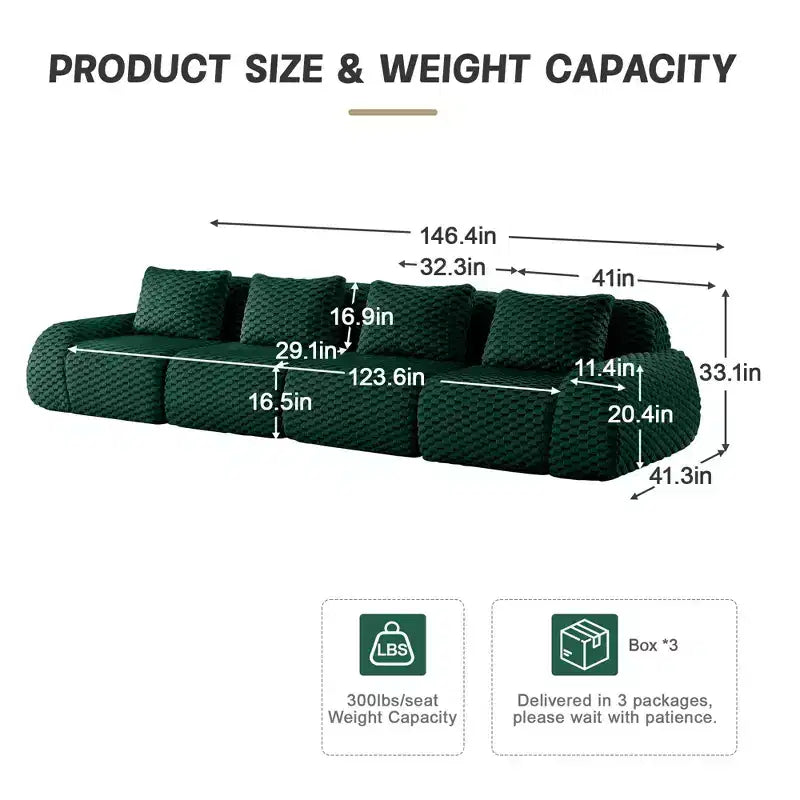 146 Modern Modular Sectional Sofa for Living Room,Flannelette Fabric,Oversized 4-Seater Couch,boneless sofa