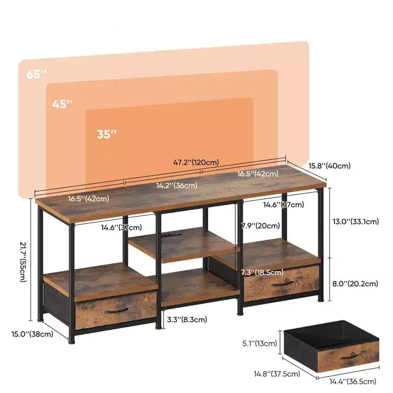 47/63 TV Stand with 2 Drawers &Built-in Outlet,Entertainment Center with Open Shelves for 55-75 TVs,Console Table for Living Room,Bedroom