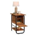 GDFStudio Ellington Vintage Side Table with Concealed Storage and Metal Frame